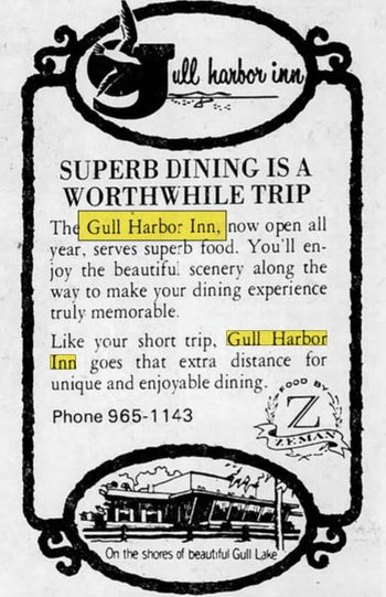 Gull Harbor Inn - Nov 1974 Ad (newer photo)